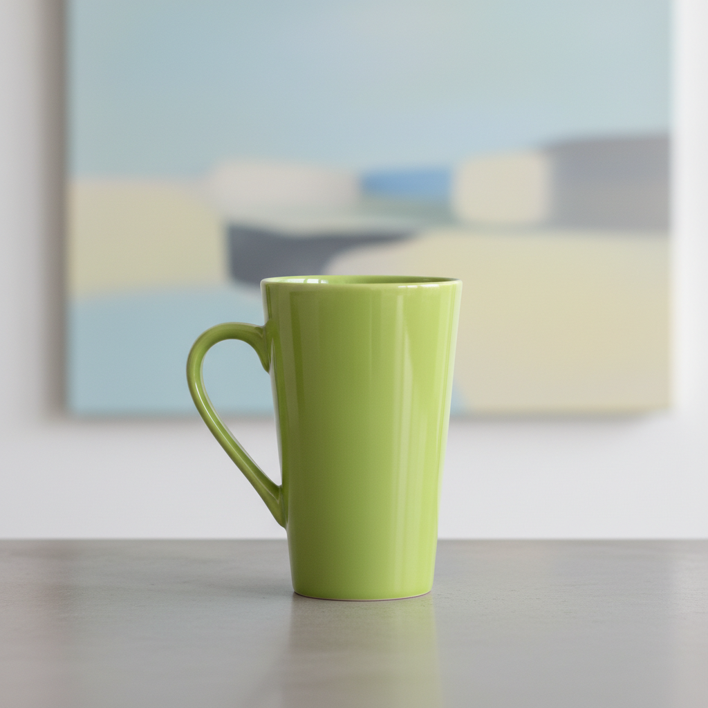 Artisan Green Ceramic Coffee Mug - Lime Green Tapered Porcelain (10 oz)