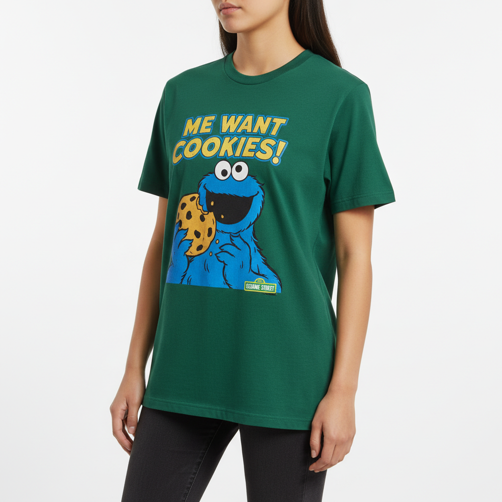 Cookie Monster 'Me Want Cookies' Classic Graphic Tee - Forest Green