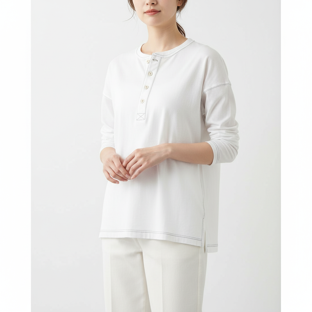 henley button shirt white