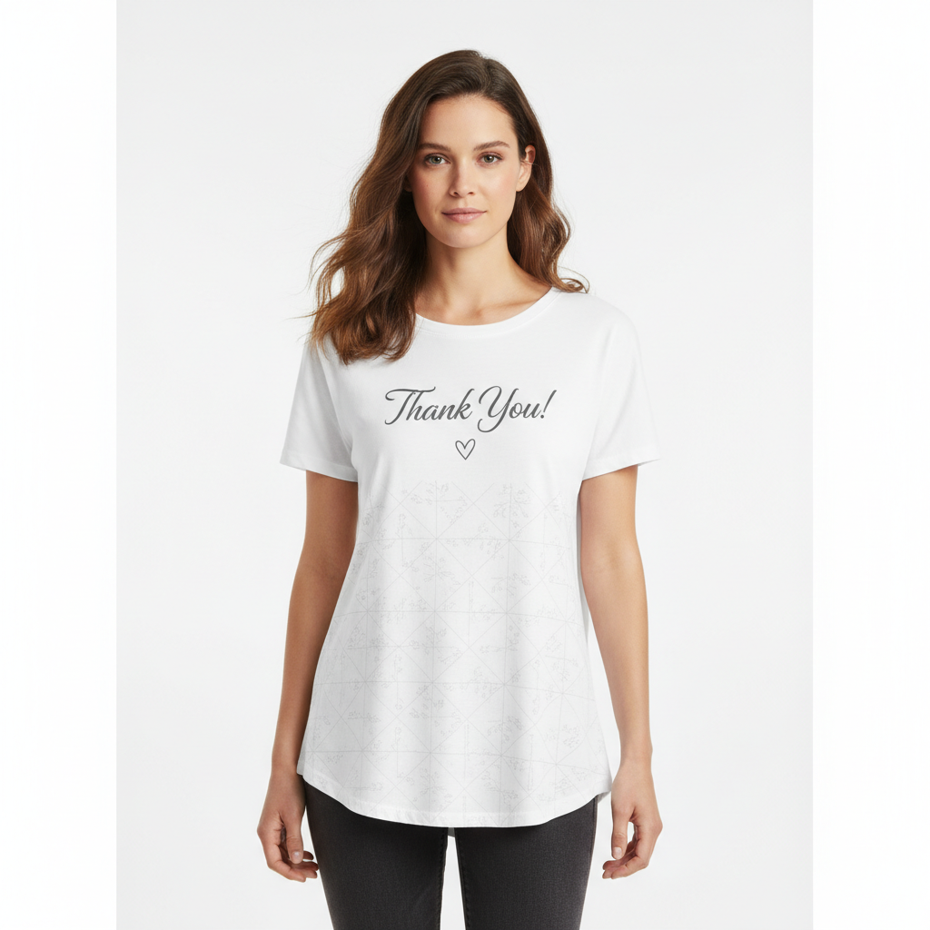 Stylish 'Thank You' Gratitude Graphic T-Shirt - White