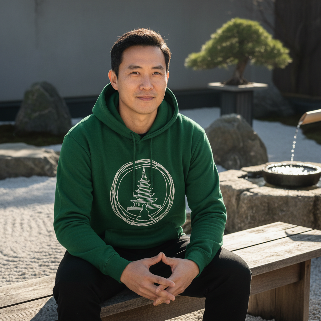 Zen Stupa Serenity Hoodie - Forest Green - Large