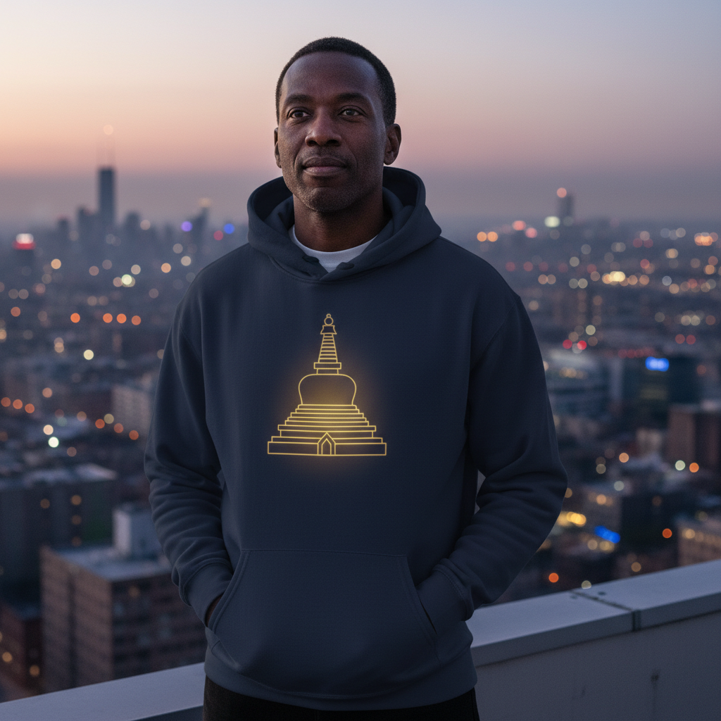 Zen Stupa Serenity Hoodie - Midnight Blue - X-Large